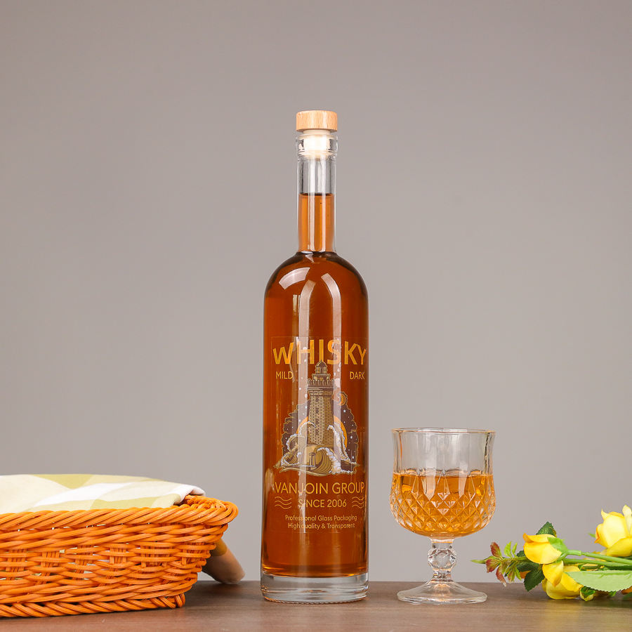 Photograph of an actual clear spirits glass bottle